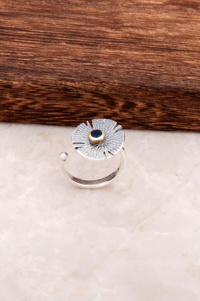 Çekiç Dövme Nilüfer Tasarım Gümüş Yüzük 2854