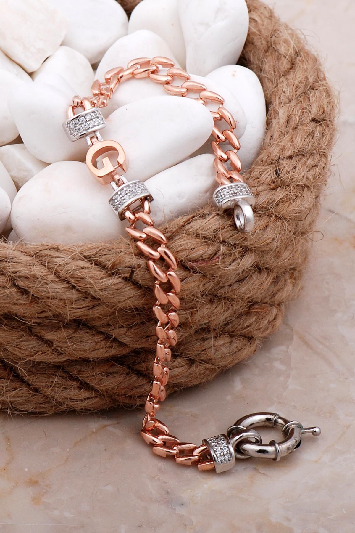 G Harfli Gurmet Rose Gümüş Bileklik 4059