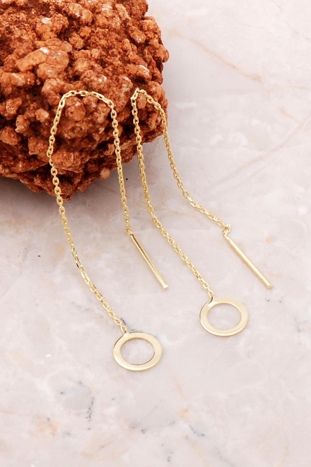 Halka Altın Yaldızlı Gümüş Zincir Küpe 5187