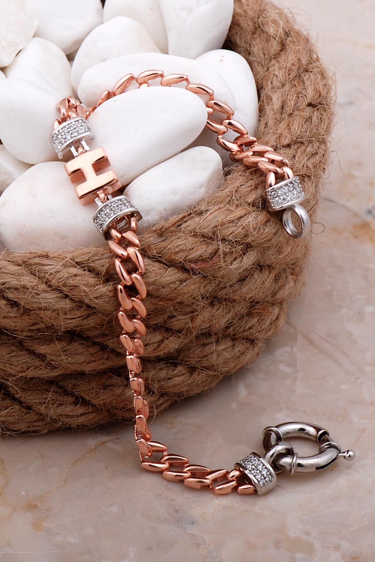 H Harfli Gurmet Rose Gümüş Bileklik 4061