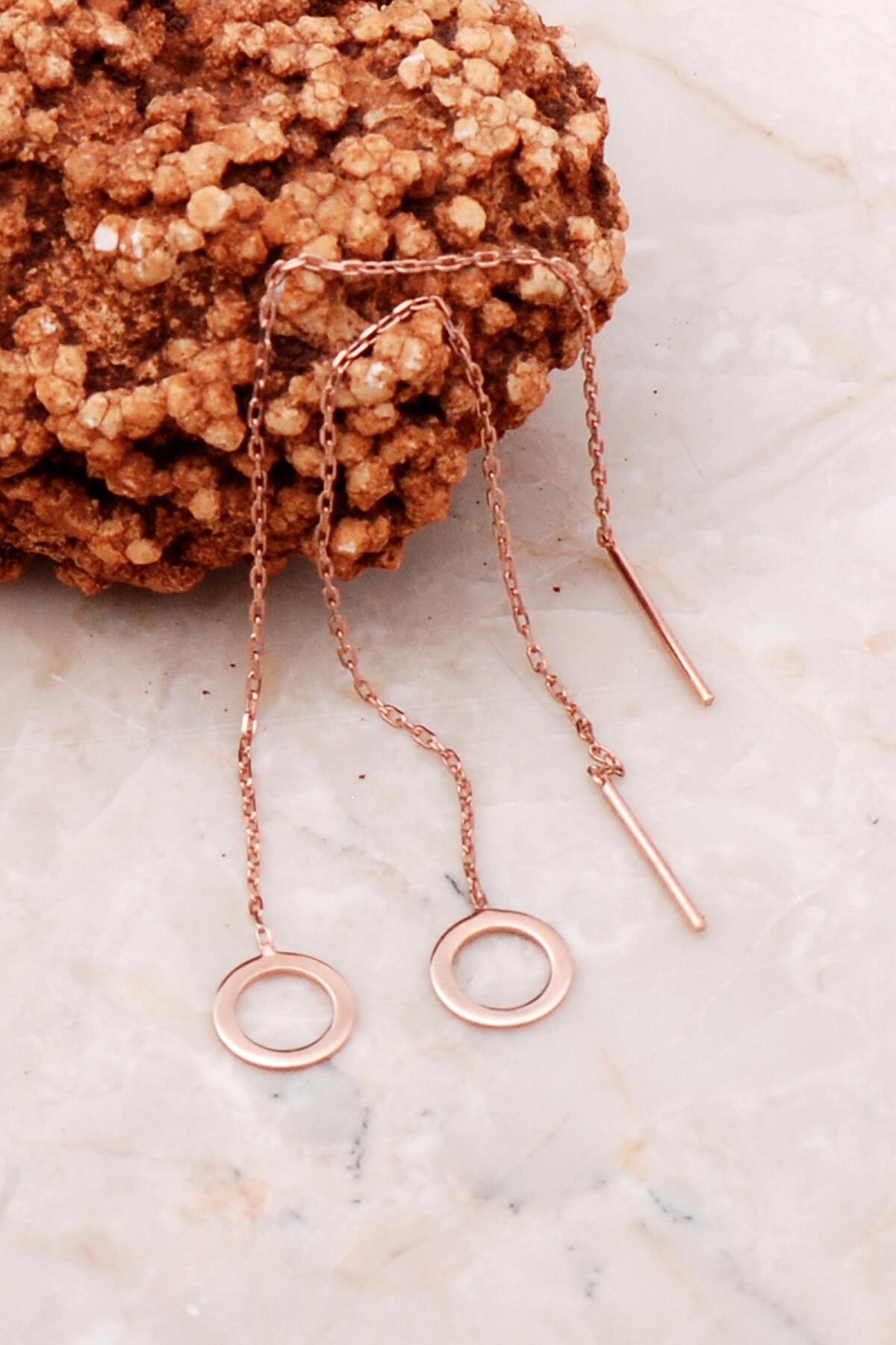 Halka Rose Gümüş Zincir Küpe 5188