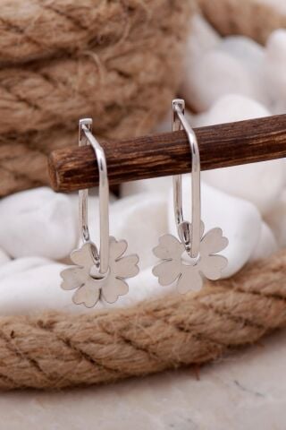 Çiçek Rodyumlu Halka Gümüş Küpe 5739