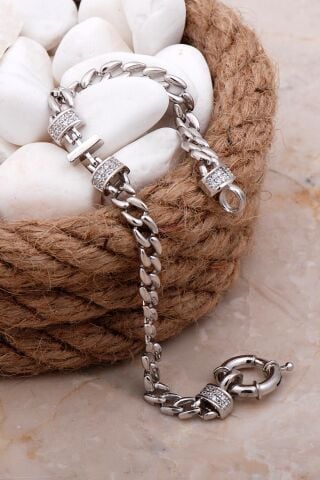 I Harfli Gurmet Rodyumlu Gümüş Bileklik 4062