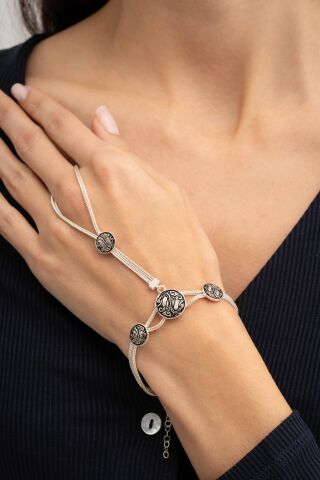 Midyat Hasırı Lale Motifli Gümüş Şahmeran Bileklik 104