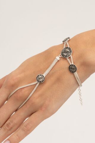 Midyat Hasırı Lale Motifli Gümüş Şahmeran Bileklik 104