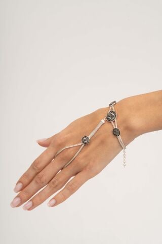 Midyat Hasırı Lale Motifli Gümüş Şahmeran Bileklik 104