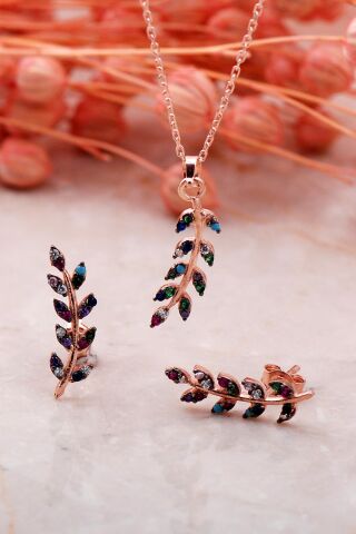 Yaprak Tasarım Mix Rose Gümüş İkili Set 2342
