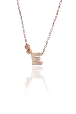 E Harfli Tasarım Rose  Gümüş Kolye 3802