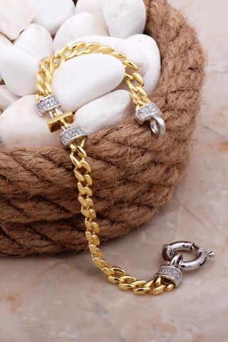 I Harfli Gurmet Altın Yaldızlı Gümüş Bileklik 4063