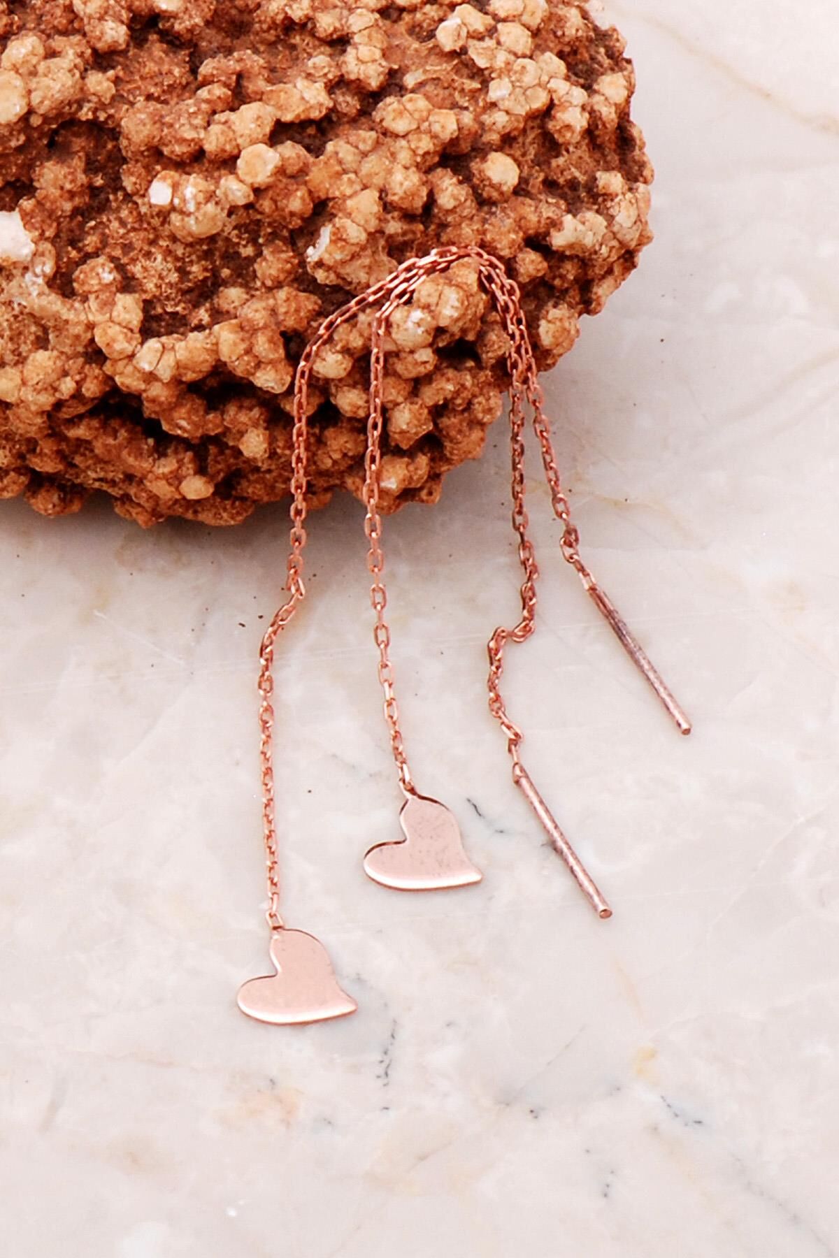 Kalpli Rose Gümüş Zincir Küpe 5190