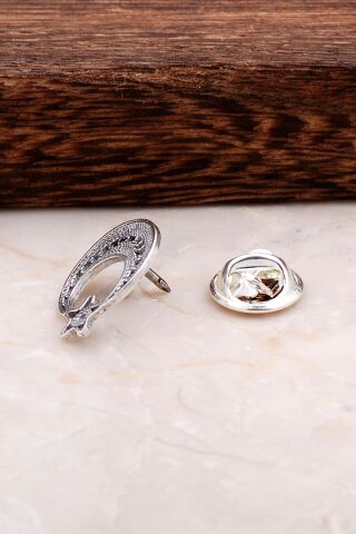 Telkari İşçilikli Gümüş Ay Yıldız Rozet 03