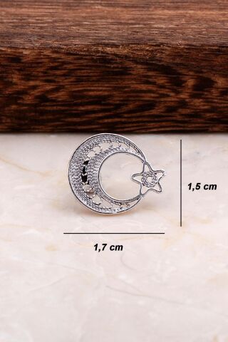 Telkari İşçilikli Gümüş Ay Yıldız Rozet 03