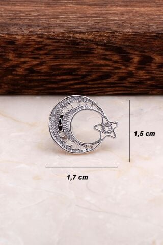 Telkari İşçilikli Gümüş Ay Yıldız Rozet 03