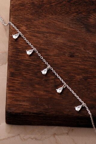 Damla Taşlı Sallantılı Rodyumlu 925 Ayar Gümüş Bileklik 4940