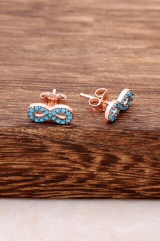 Sonsuzluk Turkuaz Taşlı Rose Gümüş Küpe 3782