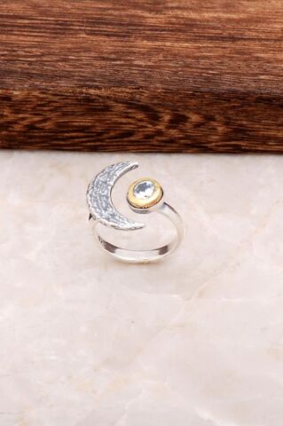 Çekiç Dövme Hilal Tasarım Gümüş Yüzük 2857