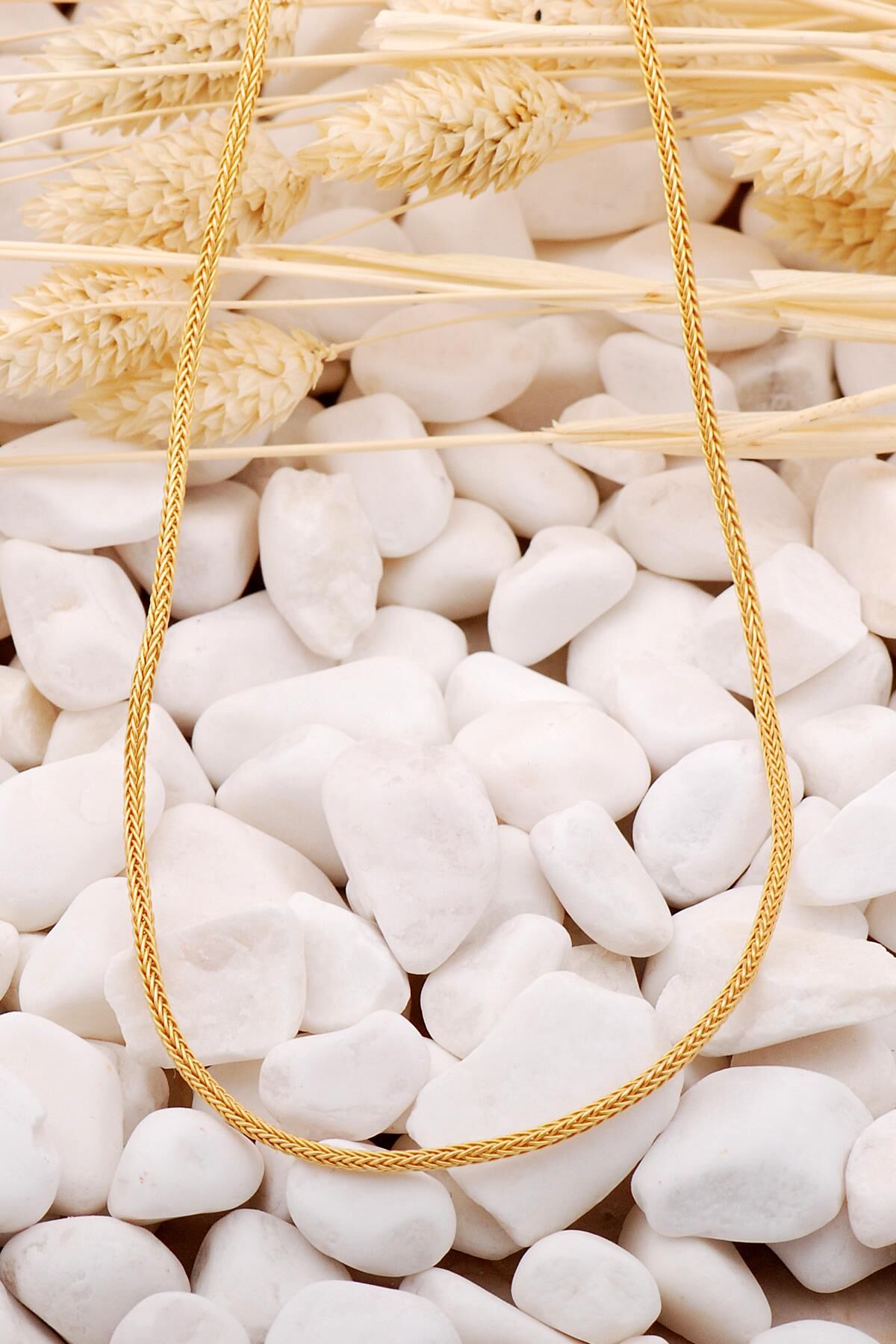 Kazaziye İşlemeli Altın Yaldızlı 50 Cm Gümüş Zincir Kolye 7392