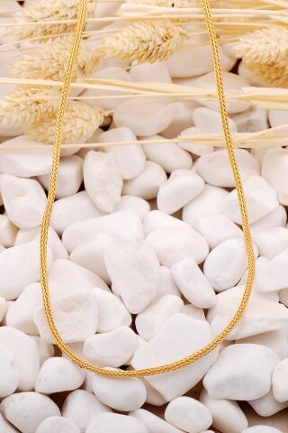 Kazaziye İşlemeli Altın Yaldızlı 50 Cm Gümüş Zincir Kolye 7392