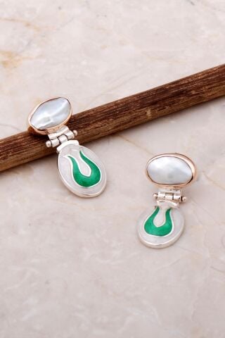 Laleli Mineli İnci Elişi Gümüş Küpe 5052