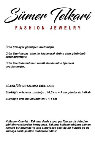 Mineli Nazar Boncuklu Rodyumlu 925 Ayar Gümüş Ezme Bileklik 4941