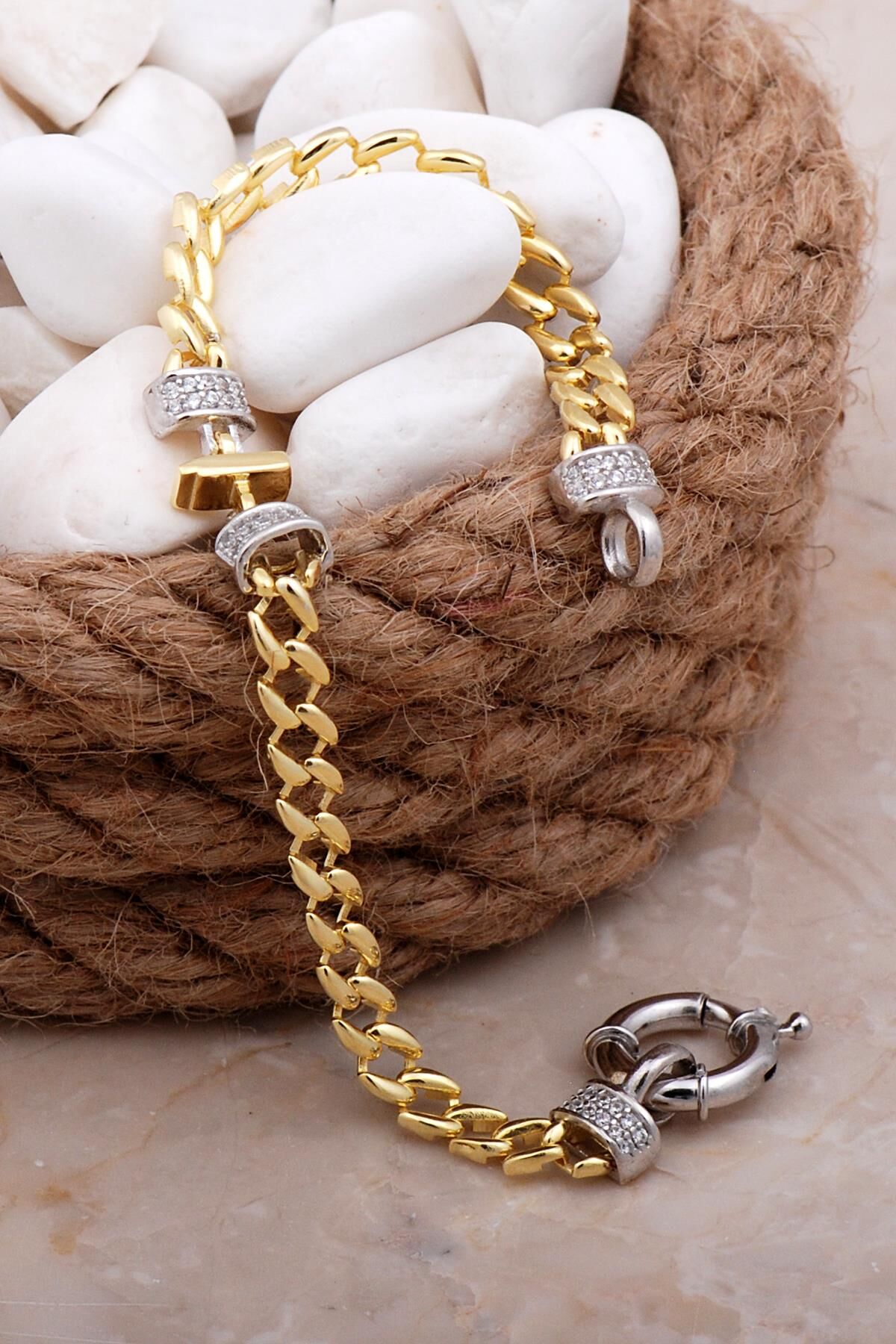 İ Harfli Gurmet Altın Yaldızlı Gümüş Bileklik 4066