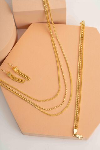 Midyat Hasırı Tasarım Elişi Altın Kaplama Gümüş Set 2841