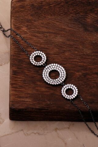 Siyah Rodaj Halka Tasarımlı 925 Ayar Gümüş Bileklik 4942