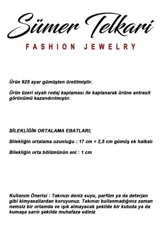 Siyah Rodaj Halka Tasarımlı 925 Ayar Gümüş Bileklik 4942