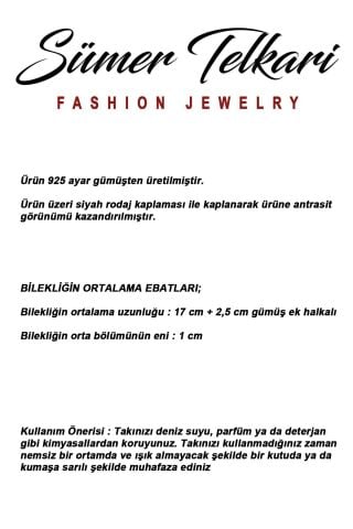 Siyah Rodaj Halka Tasarımlı 925 Ayar Gümüş Bileklik 4942