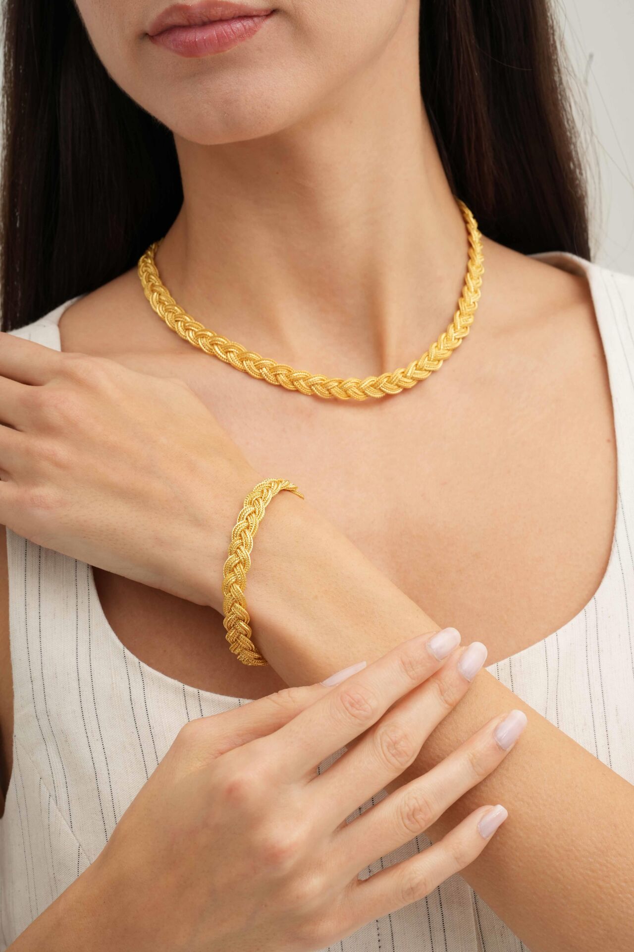 Midyat Hasırı Örgü Tasarım Elişi Altın Kaplama Gümüş Set 2843