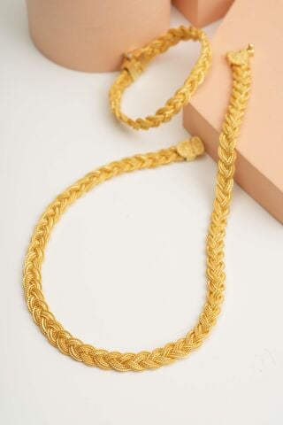 Midyat Hasırı Örgü Tasarım Elişi Altın Kaplama Gümüş Set 2843