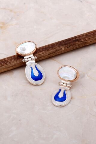 Mineli Laleli Sedef Elişi Gümüş Küpe 5054