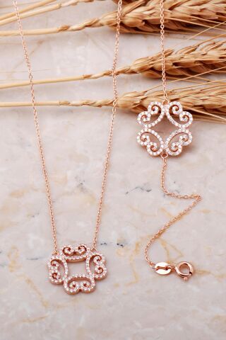 Zirkon Taşlı Rose Gümüş Set 978