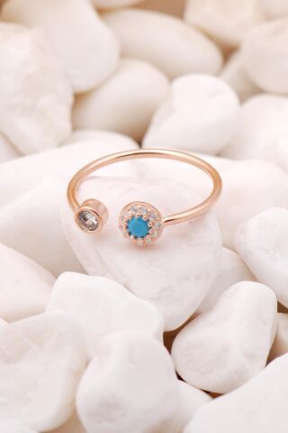 Turkuaz Taşlı Rose Gümüş Minimal Yüzük 3220