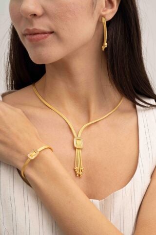 Hasır Dorika Altın Kaplama Elişi 925 Ayar Gümüş Set 2845