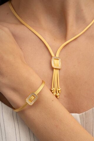 Hasır Dorika Altın Kaplama Elişi 925 Ayar Gümüş Set 2845