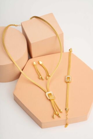 Hasır Dorissa Altın Kaplama Elişi Gümüş Set 2845