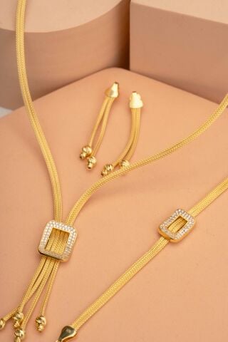 Hasır Dorissa Altın Kaplama Elişi Gümüş Set 2845