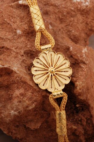 Telkari İşlemeli Kazaziye İşlemeli Altın Yaldızlı Gümüş Kolye 8018