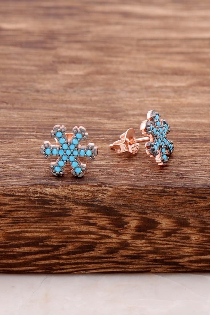 Kar Tanesi Rose Gümüş Tasarım Küpe 3789