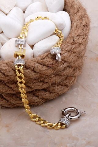 L Harfli Gurmet Altın Yaldızlı Gümüş Bileklik 4072