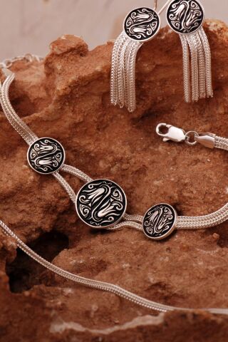 Lale Motifli Midyat Hasırı Gümüş Set Takım 2781