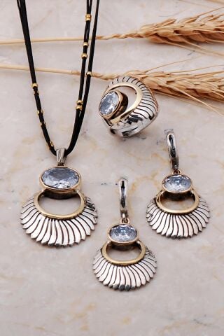 Quartz Taşlı Elişi Güneş Tasarım Gümüş Set 1962