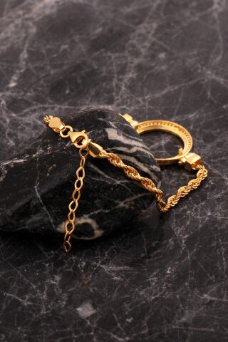 Çeyrek Çerçeveli Nazar Boncuklu Halat Zincir Altın Kaplama Gümüş Bileklik 4761