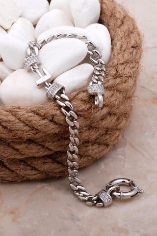 L Harfli Gurmet Rodyumlu Gümüş Bileklik 4073