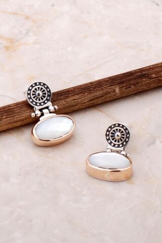 Sedef Taşlı Elişi Antik Tasarım Gümüş Küpe 5058