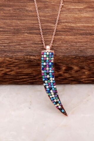 Fil Dişi Tasarımlı Ros Gümüş Kolye 2318