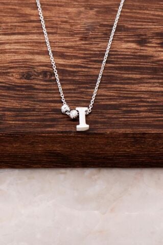 I Harfli Tasarım Gümüş Kolye 3813