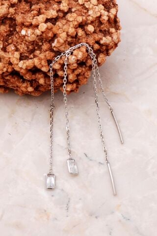 Baget Taşlı Gümüş Zincir Küpe 5203