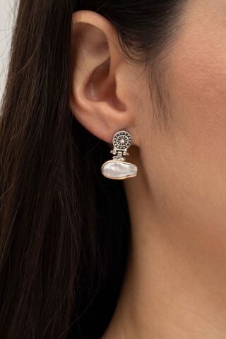 İnci Antik Tasarım Elişi Gümüş Küpe 5060